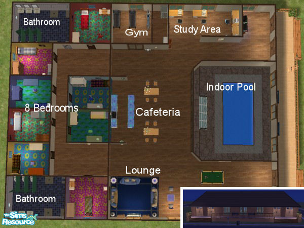 Sims 2 — County Orchard Dorms by chyl — If you are like me sometimes it's good to have a dorm that is one level, that way