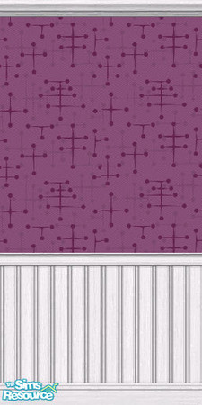 Sims 2 — Eames Wallpaper (Plum) by DJLadyPope — Plum 1950's wallpaper with white beadboard. Pattern by pixeldecor.com