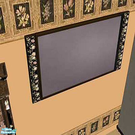 Sims 2 — Black Flowered Wall TV by lindakelly — Part of the Black Flowered Living Room Collection