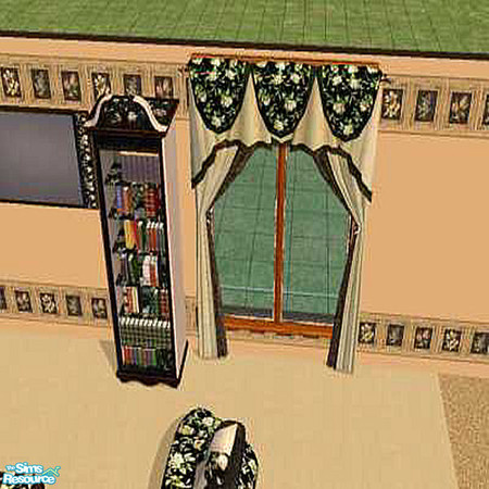Sims 2 — Black Flowered Curtains by lindakelly — Part of the Black Flowered Living Room Collection
