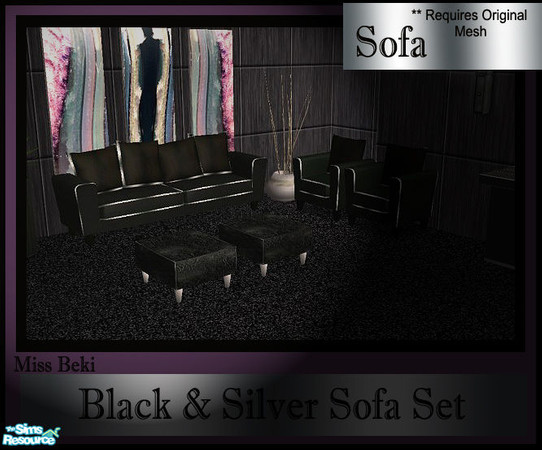 Sims 2 — Black & Silver Sofa by miss_beki — Dramatic Living Black & Silver Sofa. This is a mesh Recolour of the