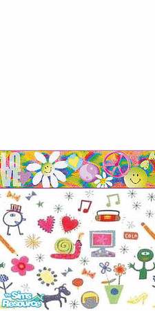 Sims 2 — Love 2 by Lorah — For your Hippie, brightly colored retro walls. Love 2 in red, green, yellow, blue, orange,