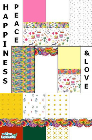 Sims 2 — Happiness, Peace & Love by Lorah — For your Hippie, brightly colored retro walls. Happiness, Peace and Love