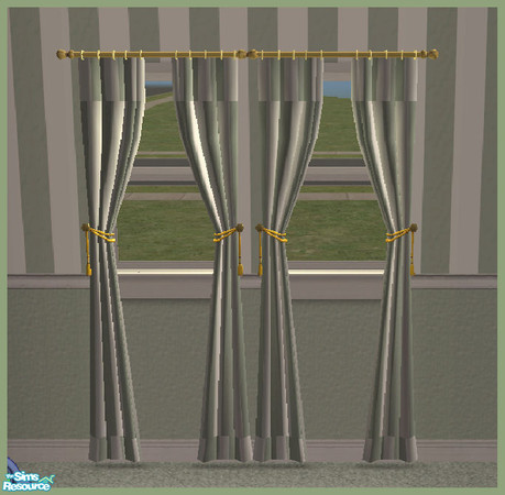 Sims 2 — Green Striped Curtains by SSilver — Part of my Green Striped Bedroom.
