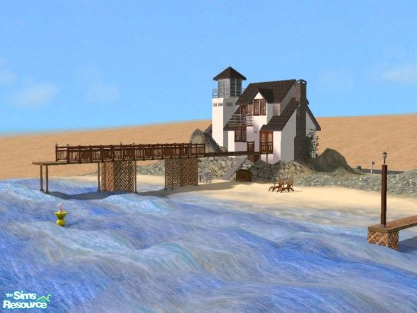 Sims 2 — Lighthouse & Cottage by Cyclonesue — This little lighthouse sits on the edge of a private cove looking out