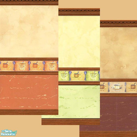 Sims 2 — Cafe Wall Set by luvs10s — Three tempting walls to decorate your sim cafe or kitchen.
