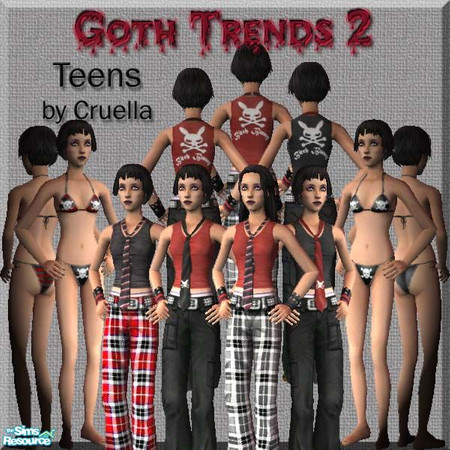Sims 2 — am_gothtrends2 by Cruella — More trendy Goth clothing for your teen Sims. Some featuring the "Bi@ch