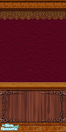 Sims 2 — Elegant Velvet Wall by Nikki041498 — Deep crimson faux velvet combines with rich dark wood and gold stenciling
