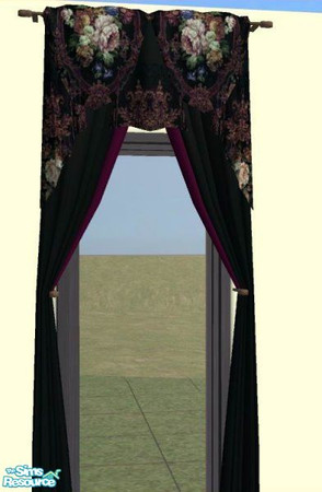 Sims 2 — Gothic Rose Tieback Drapes by MandyWhy — The Unicorn's original wallpaper design is re-created on this drapes