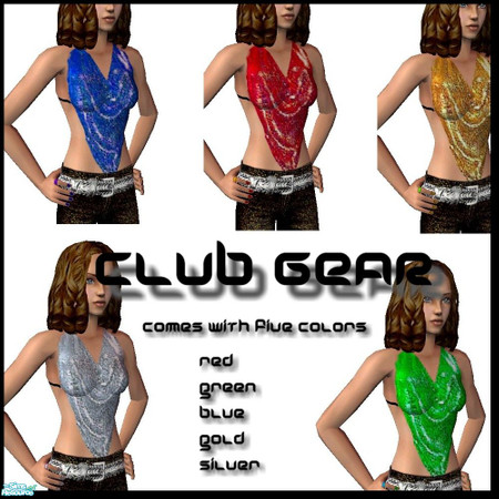 Sims 2 — Club Gear for Teens by c0nan21 — comes with six halter tops and six metallic tops