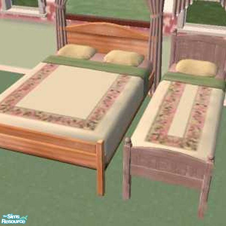 Sims 2 — Butterflies and Flowers - Bedding by Yizzi — Cream bedding with pink flowered accents.