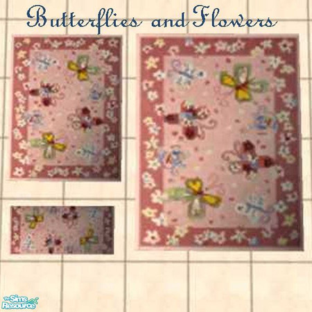 Sims 2 — Butterflies and Flowers - Rug by Yizzi — Pink rug with lots of butterflies and flowered border. !!Must have