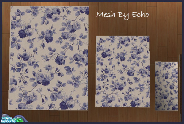 Sims 2 — Blue Roses Rugs by SSilver — This is a recolor of 3 of Echo's rug meshes. The biggest one is a 3x4 rug, which