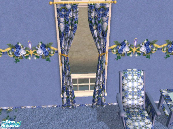 Sims 2 — PrettyBlueFlowerDrapes by mysteriousgirl — Pretty Blue Flowers Drapes