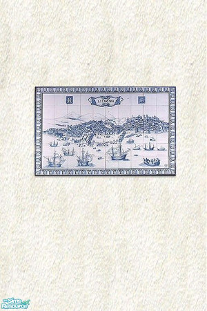 Sims 2 — Old White Stucco Set by alexasrosa — Azulejo panel with a Lisbon view in a old white stucco wall. Great for