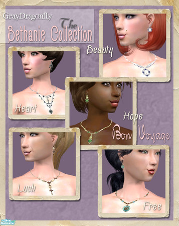 Sims 2 — The Bethanie Collection (BonVoyage) by GrayDragonfly — This set includes 5 jewelry sets. Each individual piece