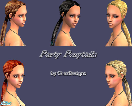 Sims 2 — Party Ponytails by ChazDesigns — Braided ponytails with beads at the end. Stylish and perfect for parties!