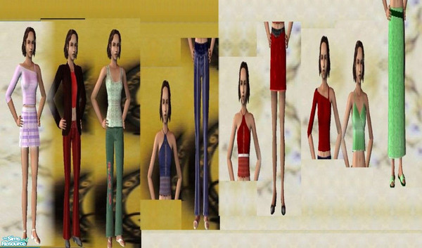 Sims 2 — young adult female set by ead425 — 10 items, 4 blouses,1 slack, 2 skirts