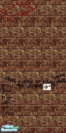 Sims 2 — Brick Outhouse Graffiti by Lorah — A non-weathered brick interior wall with graffiti. It reads school sucks,
