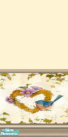 Sims 2 — Hope 1 by Lorah — A pretty yellow wallpaper with a heart, flowers and bird, light yellow paint.