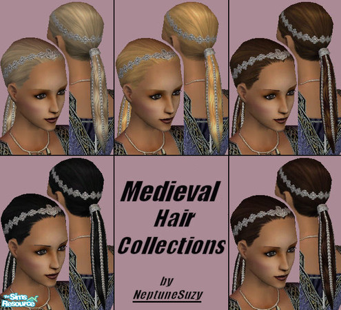 Sims 2 — NSC Elegant Medieval Style Hair Set1 by Neptunesuzy — Collection of elegant wavy pony tails adorned with