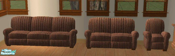 Sims 2 — Corduroy Club Sofas by SSilver — Brown corduroy covers this furniture ensemble. Included in 1 file are the sofa,