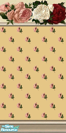 Sims 2 — Classic Roses Border 3 by Lorah — Red, pink and white roses border with pink buds on gold wallpaper and bronze