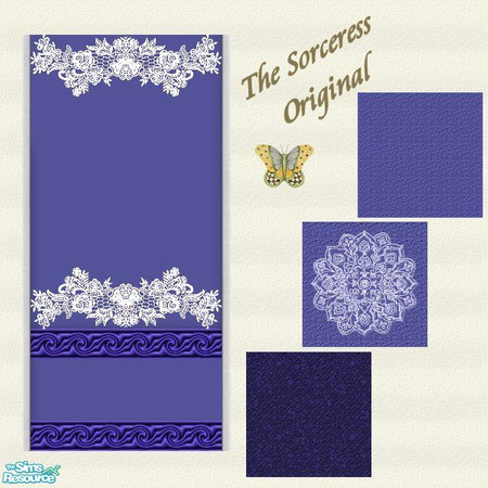 Sims 2 — JJs blue pillar set by thesorceress — A warm blue wallpaper with delicate print and small pillars, incl matching