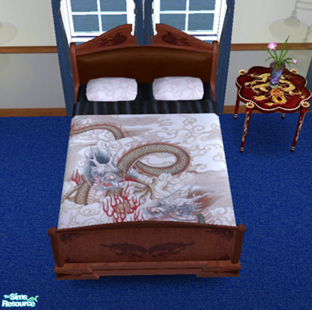 Sims 2 — Oriental Dragon Bedding by WingedEnchantrez — My first object creation. Oriental dragon bedding with matching