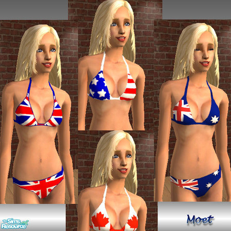 Sims 2 — Bikinis sans frontiers! by moet — A set of patriotic bikinis that I made as a fun project, Brit, USA, Canadian