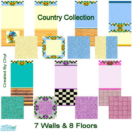 Sims 2 — Country Collection by chyl — Beautiful country set consisting of 7 walls and 8 floors in various colours and