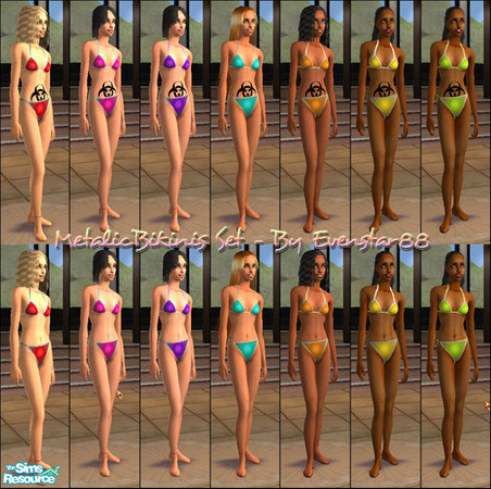 Sims 2 — Metalic Bikinis Set by evenstar88 — A set of bikinis in metalic colors. You can choose between the bikini with