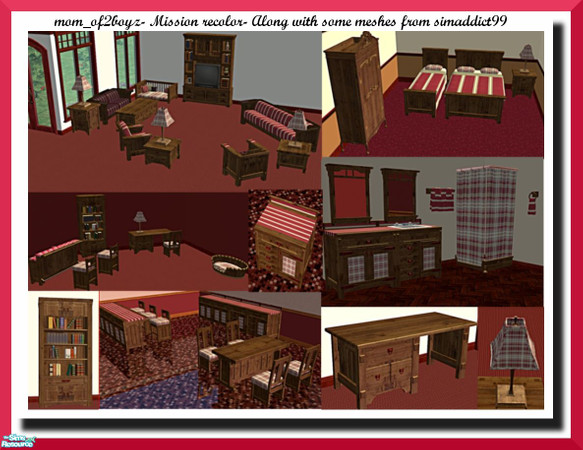 Sims 2 — Mission Recolor  by mom_of2boyz — A recolor of the Mission furniture. Bookcase, desk and petbed are from