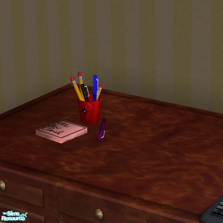 Sims 2 — Cup O Pens by Dr Pixel — Cup full of pens and pencils, and a small notepad