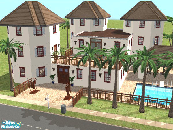 Sims 2 — Villa Tamara by MissyZ — A striking villa with 3 towers and large roof terrace. Four octagonal en-suite
