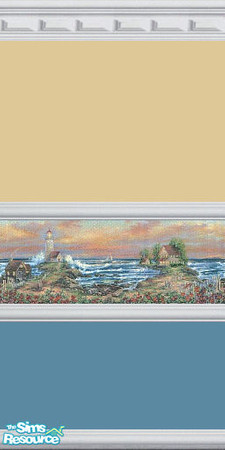 Sims 2 — Sea Retreat by Lorah — Gold and country blue with a sea side border. Look for matching Retreat wall.