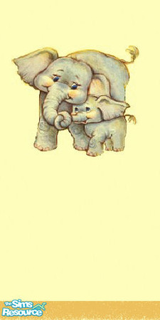 Sims 2 — Baby Elephant Yellow Wallpaper by chyl — Yellow wallpaper with mother and baby elephant. Part of Kids Collection