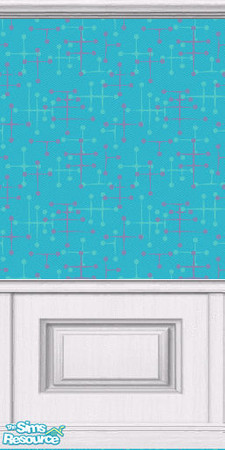 Sims 2 — Eames Wallpaper (Turquoise) by DJLadyPope — Turquoise 1950's wallpaper with white coffer. Pattern by