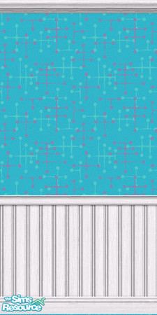 Sims 2 — Eames Wallpaper (Turquoise) by DJLadyPope — Turquoise 1950's wallpaper with white beadboard. Pattern by