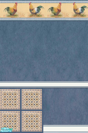 Sims 2 — Blue Kitchen Set by TSR Archive — Wallpaper & matching floor to brighten your kitchen.