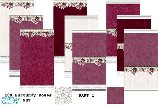 Sims 2 — K8SBurgundyRosesSetPT1 by Kate139 — A Beautiful Set in 2 parts. Each part has 9 Walls and 2 Floors. All tile
