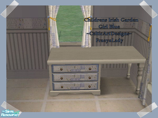 Sims 2 — Childrens Irish Garden Girl Blue Desk by Fraeyalady02 — This pattern comes from a quilt my Mother and I used to