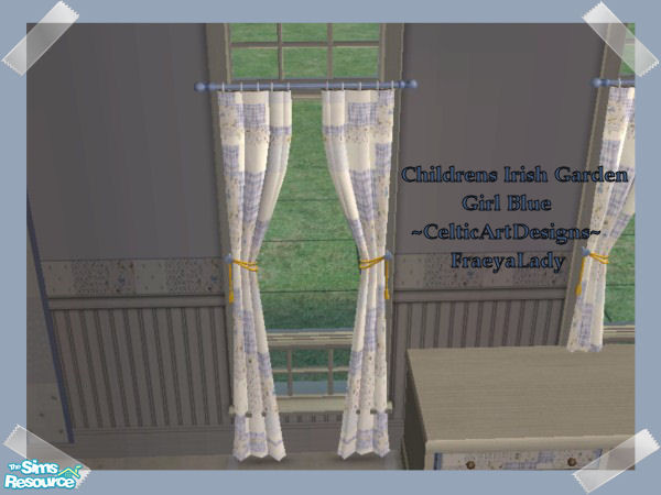 Sims 2 — Childrens Irish Garden Girl Blue Curtain by Fraeyalady02 — This pattern comes from a quilt my Mother and I used
