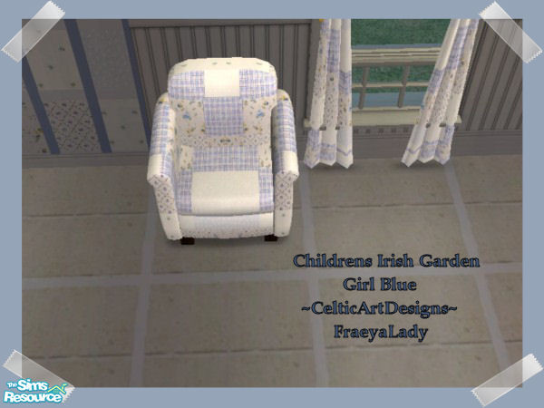 Sims 2 — Childrens Irish Garden Girl Blue Chair by Fraeyalady02 — This pattern comes from a quilt my Mother and I used to