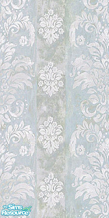 Sims 2 — Sea Side 4 by Lorah — An elegant wallpaper in large print of flowers and leaves, done in greys, blue and cream.