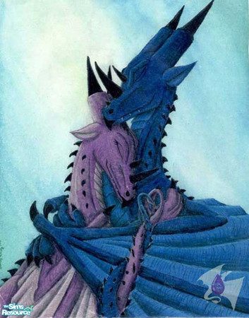 Sims 2 — Dark Design's Dragon Couple by Dark_Design — A blue dragon and a purple dragon in love. Ahh!