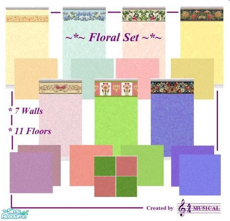 Sims 2 — ~*~ Floral Set ~*~  Wallpaper & Floors by mu51cal — A nice collection of floral walls with matching floors.