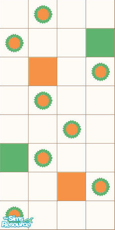 Sims 2 — Retro Tiled Wall by nessylove — A vividly orange, green and white coloured bathroom set, incorporating a bath,