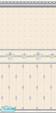 Sims 2 — Midsummer Blue by Sol�a — Cream colored wallpaper with blue flowers.