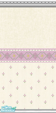 Sims 2 — Luxuriant Lilies by Sol�a — Cream wallpaper with floral print and matching border.